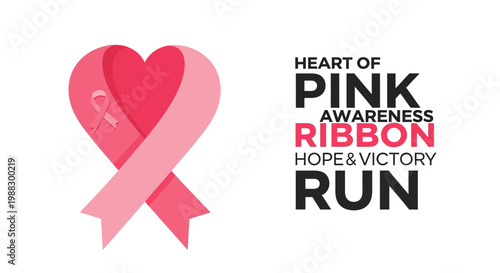 Pink Ribbon Heart Awareness Run Symbolizing Hope and Celebrating Victory Over Breast Cancer Always