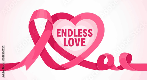 Pink Ribbon Heart Emblem Symbolizing Endless Love And Support
