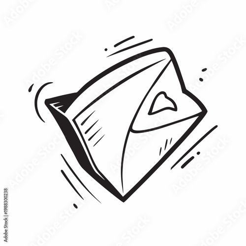 black and white envelope icon, clean outline with straight lines, minimal vector design, high contrast, isolated on white background, no shading, no text