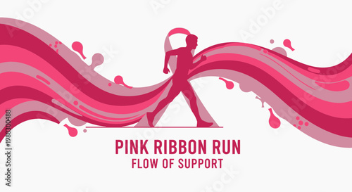 Pink Ribbon Run: A Dynamic Illustration Representing Hope And Strides Towards Support