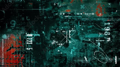 Looping random motion video with grunge texture distortion background. 4K quality footage