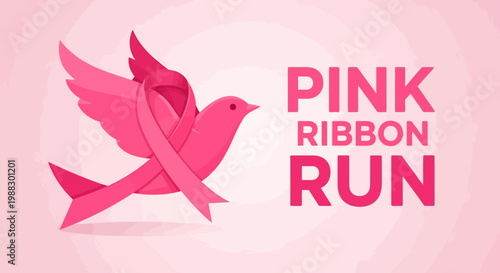 Pink Ribbon Run: Bird Symbolizing Hope and Awareness for Breast Cancer Support Activities
