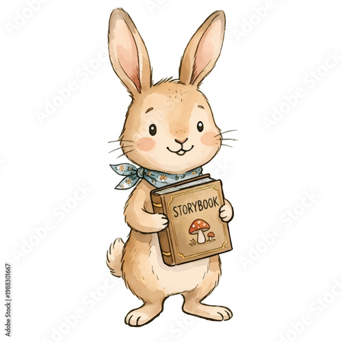 Cute Easter bunny holding a basket of eggs cartoon vector illustration of adorable spring holiday rabbit character