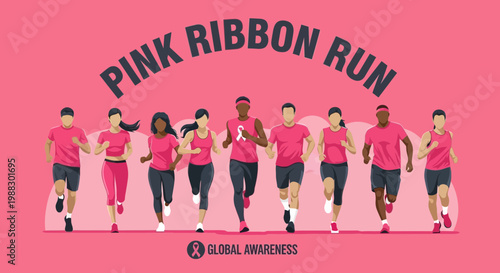 Pink Ribbon Run: A Vibrant Illustration of Marathoners Supporting Breast Cancer Awareness