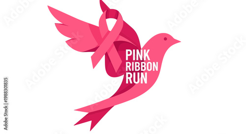 Pink Ribbon Run Abstract Bird Symbolizing Hope And Awareness
