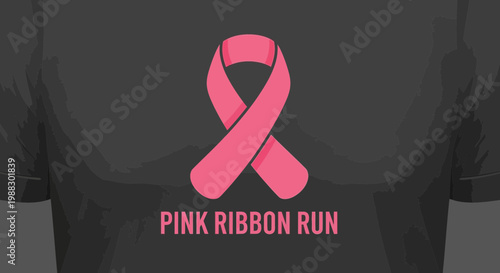 Pink Ribbon Run Design on a Black T-Shirt Highlighting Breast Cancer Awareness