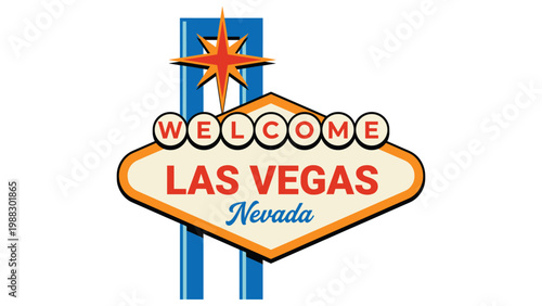 Famous las vegas nevada welcome sign with star icon and retro midcentury modern style design.