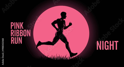 Pink Ribbon Run At Night Depicting a Runner Silhouette Against a Pink Background
