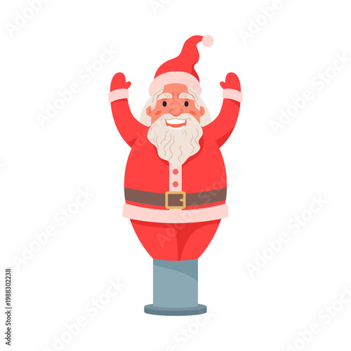 Cheerful inflatable Santa Claus waving arms, perfect for Christmas displays, advertising, and festive events, isolated on white background vector illustration