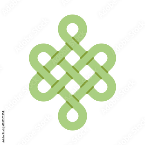 Green endless knot symbol representing luck and eternity on an isolated white background vector illustration