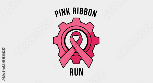 Pink Ribbon Run Featuring Gears and Symbolic Loops Celebrating Awareness Events