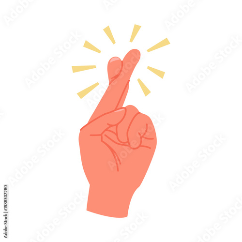 Hand with fingers crossed gesture representing hope, luck, and positive wishes, shown in a simple flat style, isolated on white background vector illustration