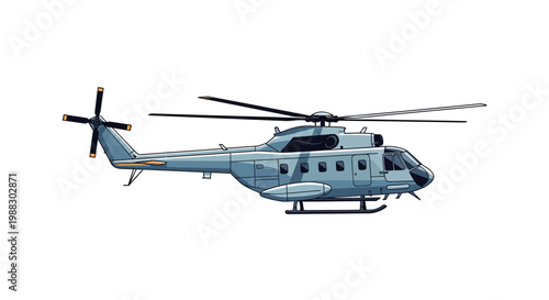 Light Blue Helicopter Side View Illustration - Isolated on White Background