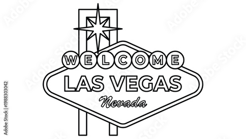 Welcome to las vegas nevada sign outline illustration with starburst and text.