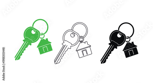 Key illustration set with house shaped keychain in different colors