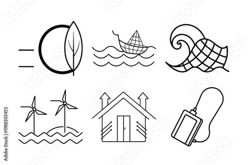 Minimalist Renewable Energy and Sustainability Line Icons Set for Green Technology