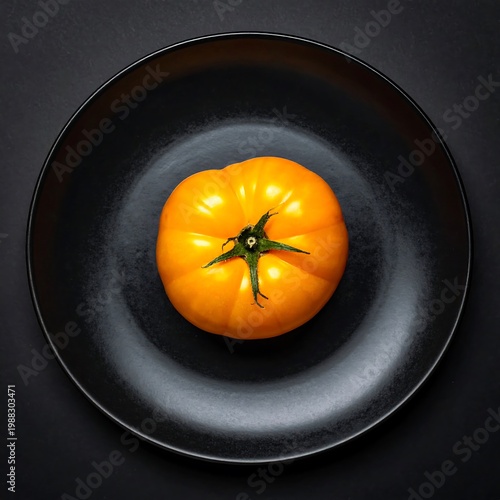 Fresh Yellow Tomato on Black Plate.