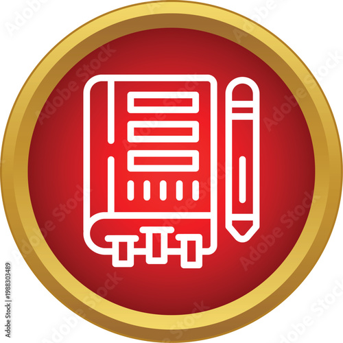 Notebook and pencil icon representing educational or office stationery