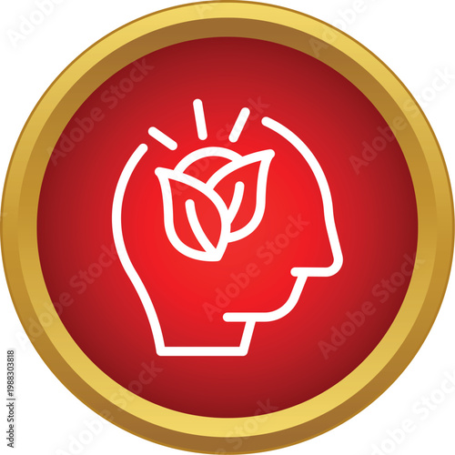 Human head icon with leaves and a light representing eco friendly thought and sustainable ideas