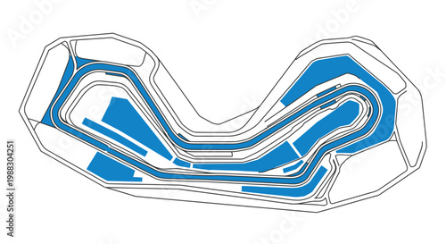 Minimalist Race Track Circuit Map Vector Illustration, Flat Style Professional Motorsport Circuit Layout Design for Sports Branding and Racing Event Graphics