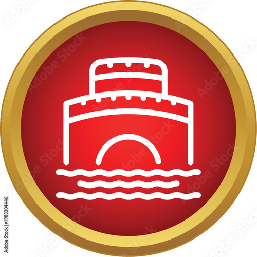 Simple outline drawing of a bridge arching over water waves