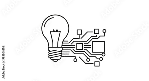 Light bulb connected to circuit board representing innovation and technology.
