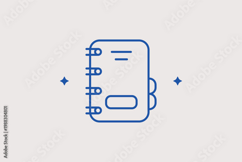 Spiral bound notebook line icon for daily planning and academic note taking. Organized Vector Illustration for student life blogs and office management services.