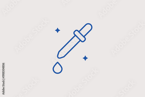 Dropper with ink drop line icon for science laboratory tests and artistic liquid dosing. Detailed Vector Illustration for medical clinic branding and artistic color mixing guides.