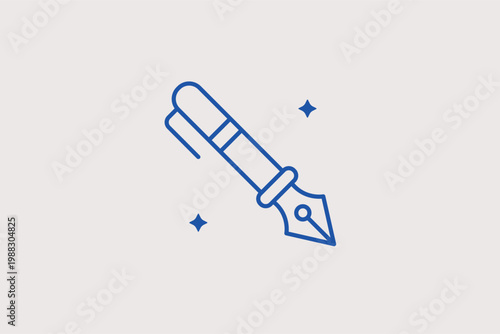 Fountain pen nib line icon for luxury writing instruments and legal document signing. Elegant Vector Illustration for executive stationery and formal correspondence branding.