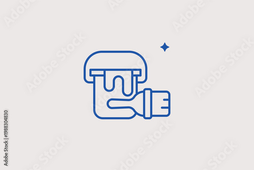 Paint bucket with roller line icon for interior renovation and home wall painting. Practical Vector Illustration for maintenance service logos and home improvement marketing.