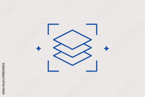 Stacked layers symbol line icon for digital image editing and graphic design software. Systematic Vector Illustration for designer tutorials and project structure manuals.