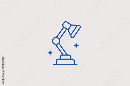 Adjustable desk lamp line icon for office workstation lighting and study area setup. Functional Vector Illustration for interior design blogs and productivity equipment guides.