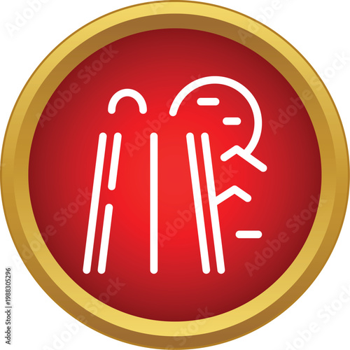 Line icon portraying a road winding among mountains with a sun rising in the background