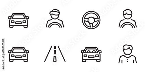 Driving and Road Trip Minimalist Line Icon Set