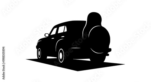Black silhouette of an SUV off-road vehicle with a spare tire