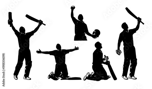 Cricket celebration batsman silhouette vector sport glory