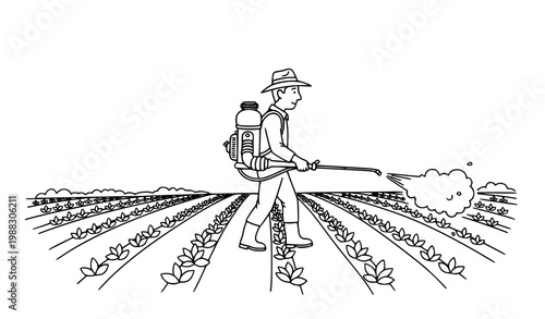 Farmer spraying field silhouette vector doodle agriculture