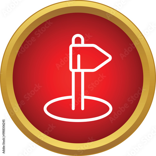 Location flag icon inside a golden bordered red circle