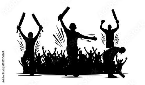 Cricket century celebration vector batsman silhouette