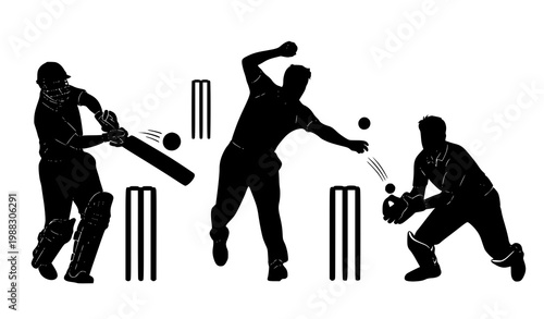 Siluetas cricket jugadores vector set deporte