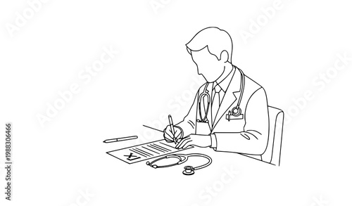 Doctor prescription line art vector medical desk stethoscope