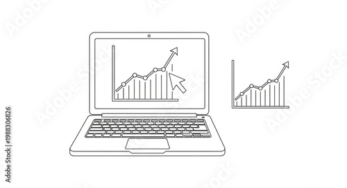 Laptop displaying upward trending financial graph and separate chart.