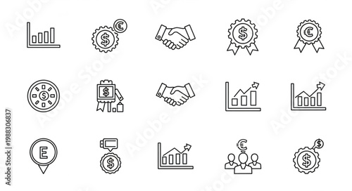 Financial Icons Set Representing Business Growth and Success.