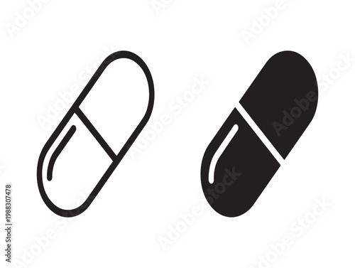 Two black capsule pills illustration a pharmaceutical and medical symbolism representation