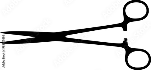 Black metal hairdressing scissors with offset finger holes isolated on white background
