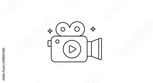 Minimalist Film Camera Icon on White Background, for Media and Entertainment Content