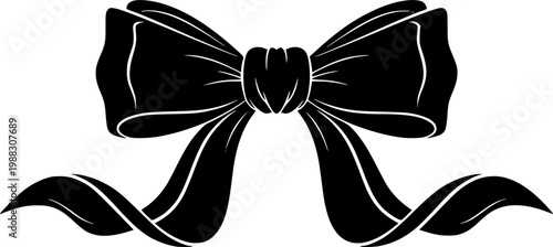 Black silhouette of a symmetrical decorative bow tie or ribbon icon isolated on white background
