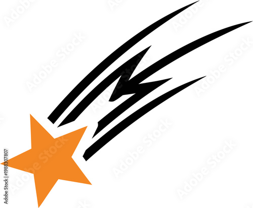 An orange star with black trails creating a shooting star effect, symbolizing inspiration and new beginnings