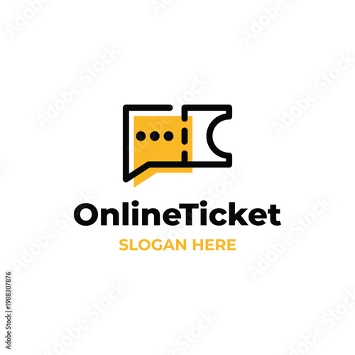 Online Ticket Logo with Chat Bubble and Ticket Icon