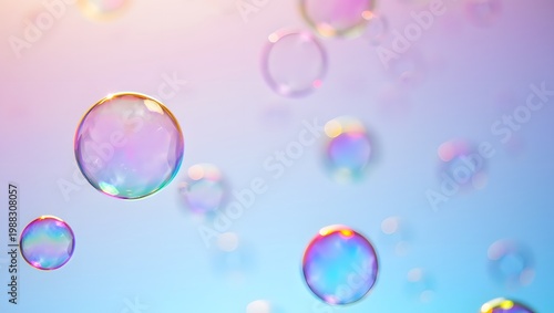A colorful and vibrant scene of iridescent bubbles floating gently in the air